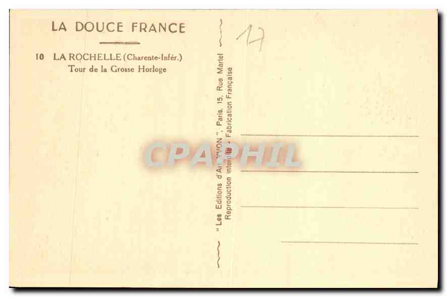 CPA La Rochelle Charente Infer Tour de la Grosse Horloge  — Rückseite