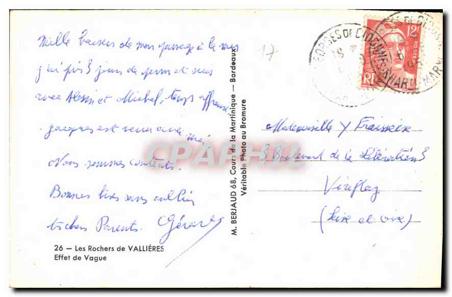 CPA Les Rochers de Vallieres Effet de Vague  — Rückseite