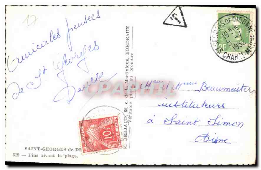 CPA Saint Georges de Didonne L'ins rivant la plage  — Back