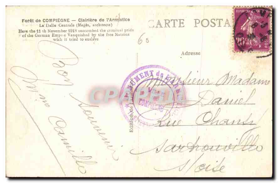 CPA Foret de Compiegne Clairiere de l'Armistice  — Rückseite