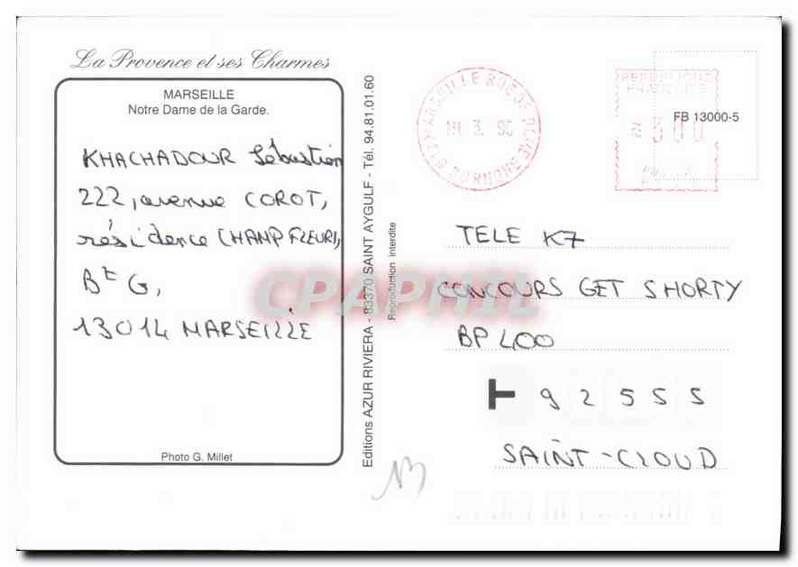 CPM Marseille Notre Dame de la Grace  — Rückseite