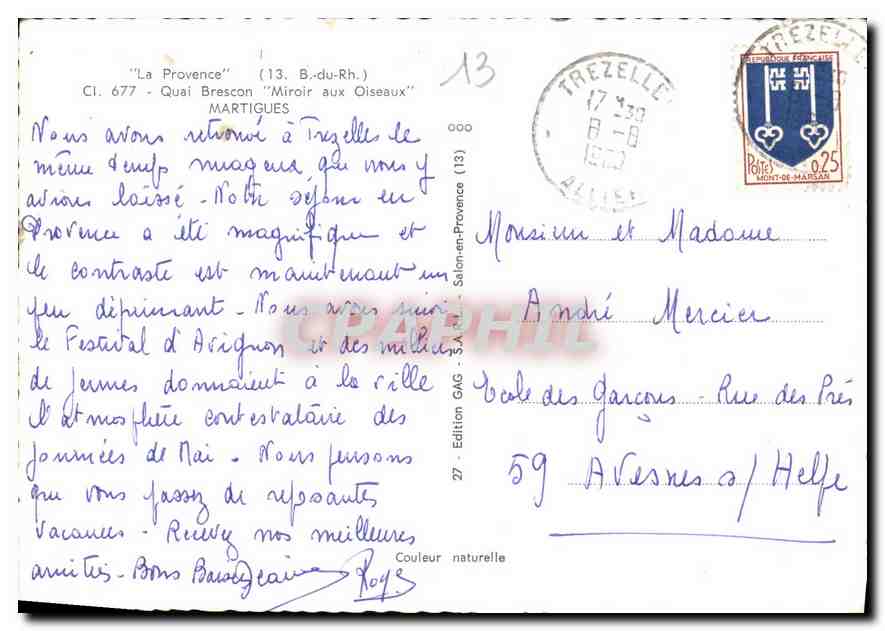 Martigues — Quai Brescon (Mi roir aux Oiseaux) — Édition Cim, n° 27 — Verso
