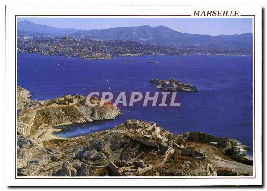 Marseille — Luftbild der Inseln Frioul und des Schlosses If — Graphphil