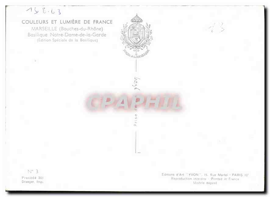 CPM Marseille Bouches du Rhone Basilique Notre Dame de la Garde  — Verso