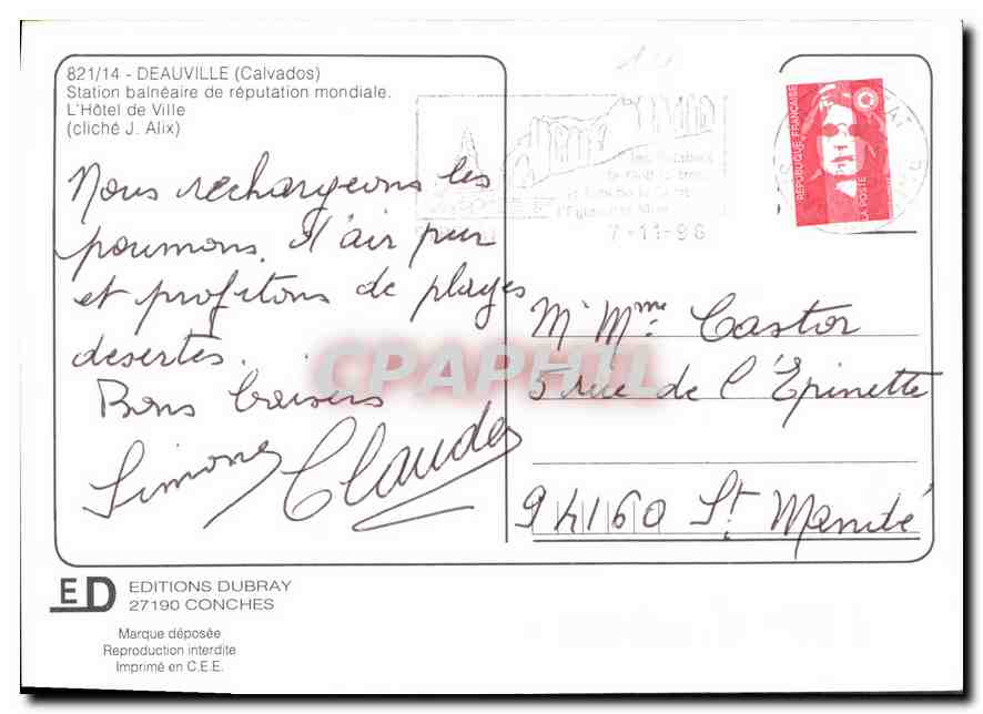 Deauville — Station balnéaire de réputation mondiale — Éditions Dubray, n° 821/14 — Rückseite
