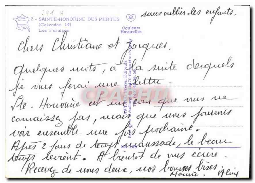 Falaises de Sainte-Honorine-des-Pertes — Calvados — Éditeur : Tatin Frères, N° 2 — Verso
