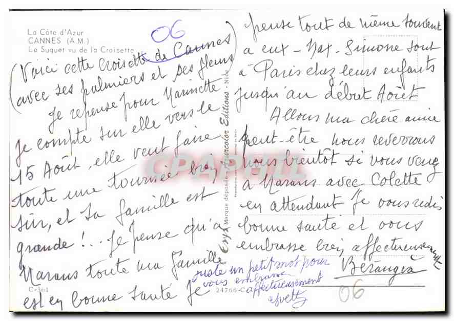 CPM Cannes AM Le Suquet vu de la Croisette  — Verso