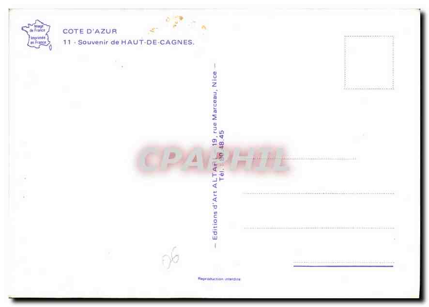 CPM Souvenir de Haut de Cagnes  — Verso