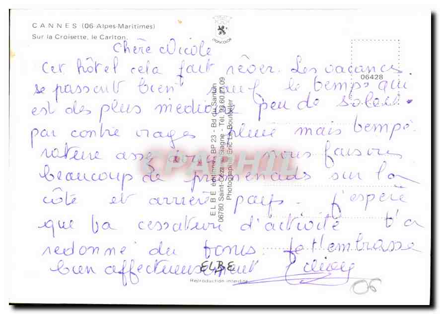 CPM Cannes Alpes Maritimes Sur la Croisette le Carlton  — Verso