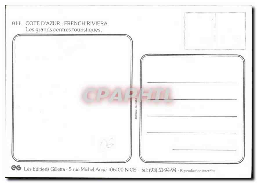 CPM Cote d'Azur Cannes Antibes Juan Les Pins La Napoule Grasse Cagnes sur Mer  — Rückseite