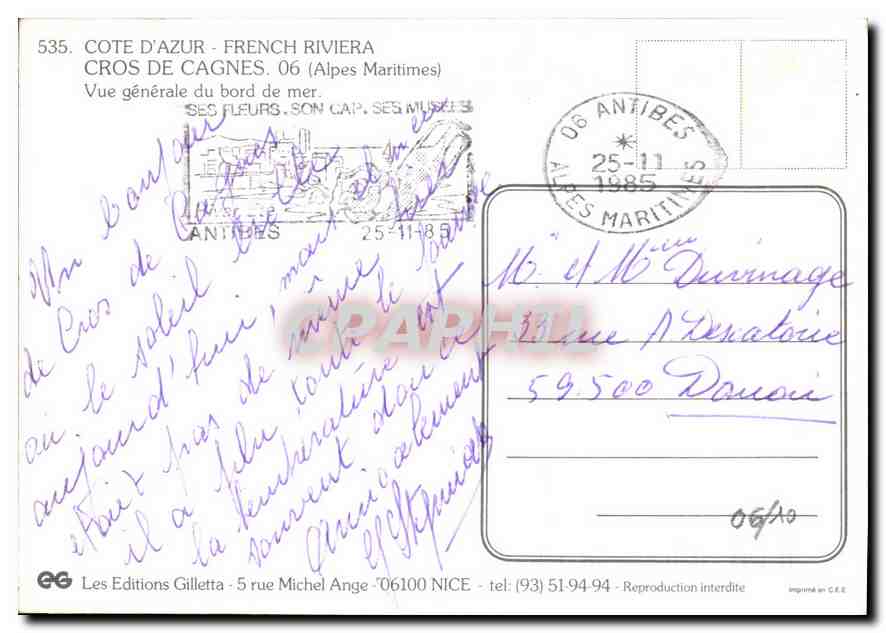 CPM Les Cros de Cagnes  — Verso