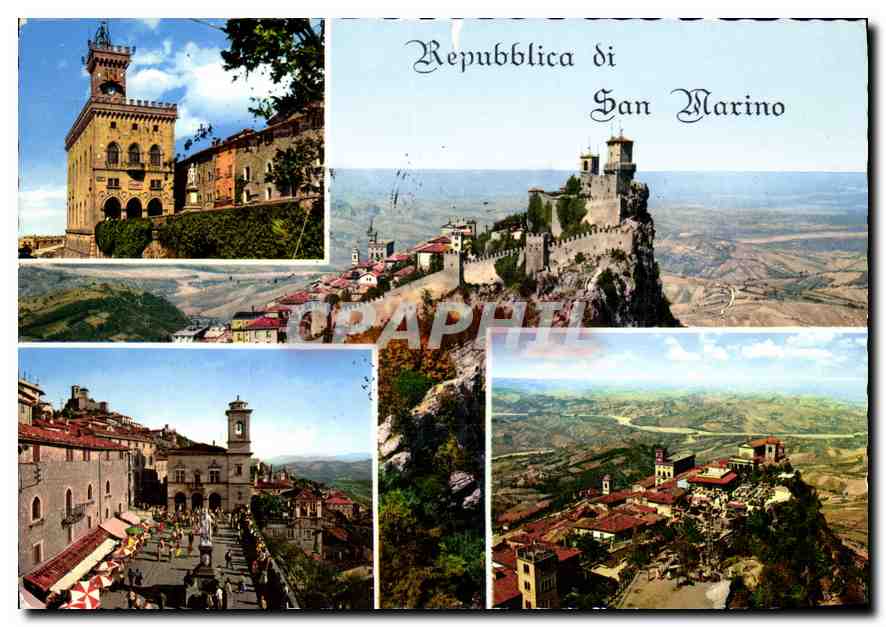 CPM Repubblica di S Marino Palazzo del Governo panorama Piazza dello Liberta e Panorama Nido del Fal