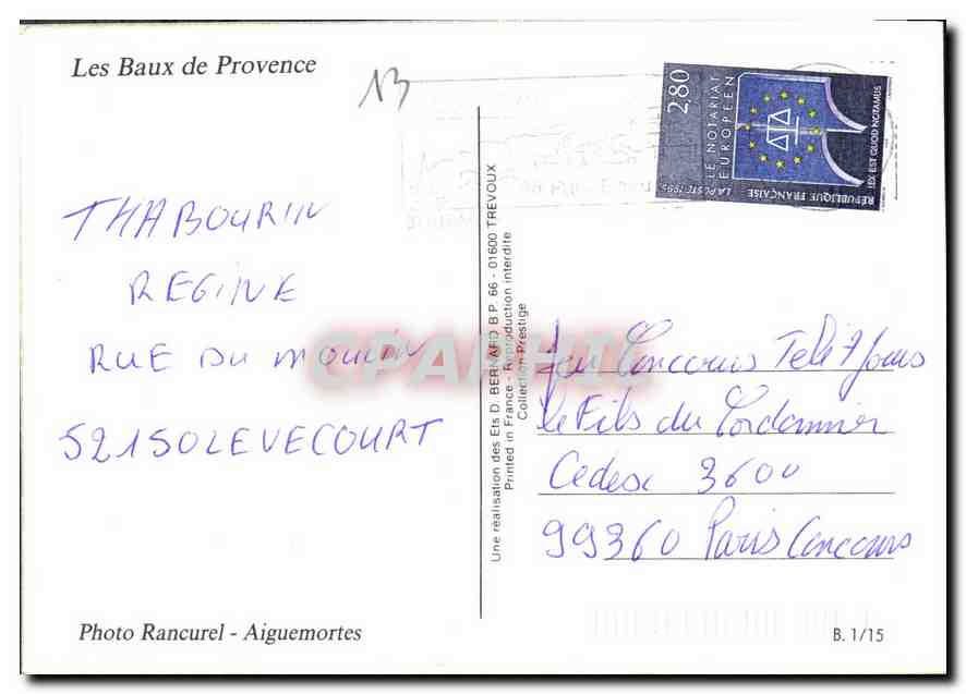 Les Baux de Provence — ruines antiques — Photo Rancurel - Aiguemortes, B.1/15 — Verso