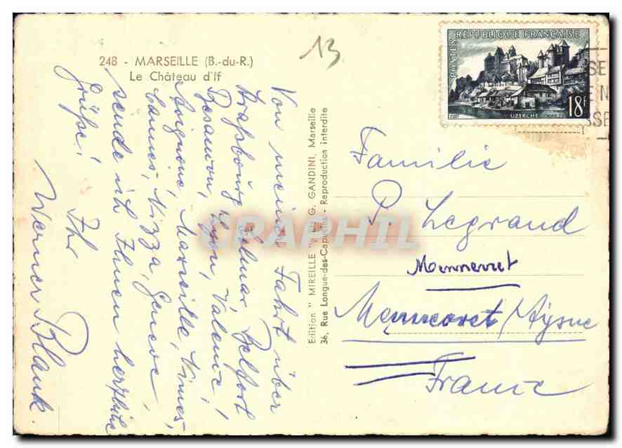 CPM Marseille B du R le Chateau d'If  — Rückseite
