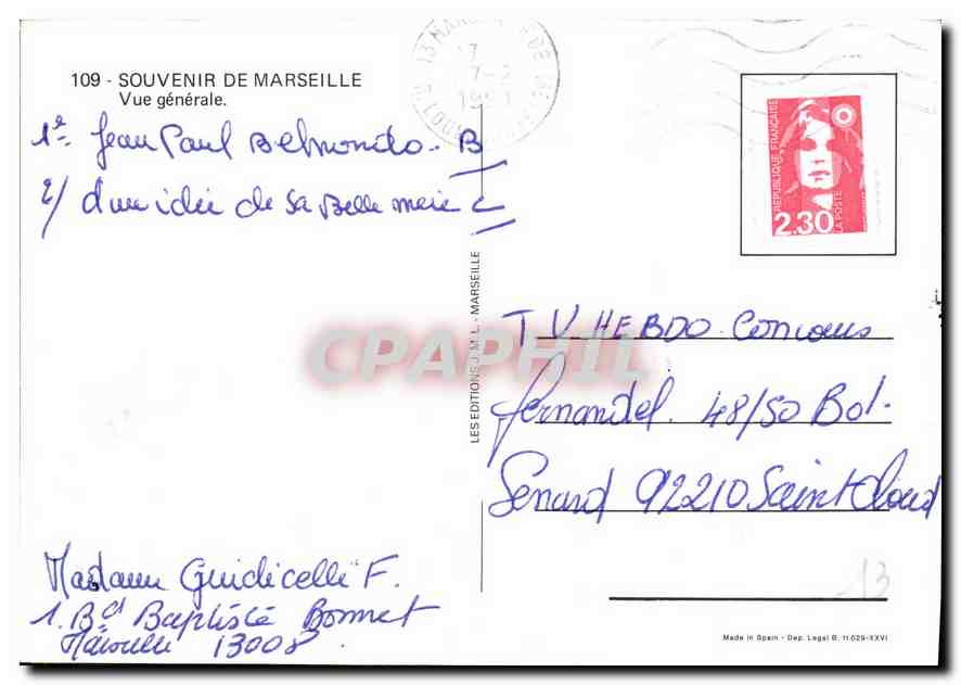 CPM Souvenir de Marseille vue generale  — Verso