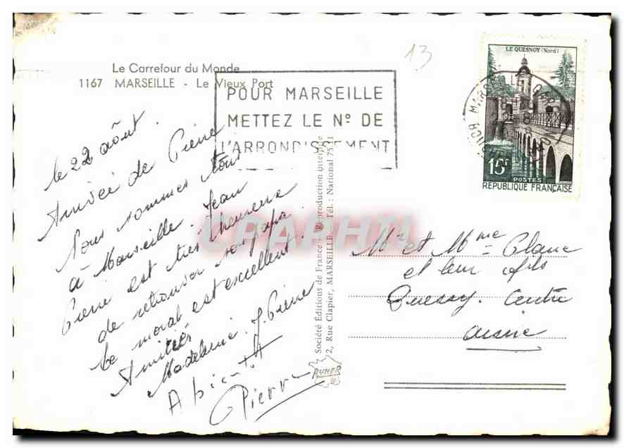 CPM Le Carrefour du Monde Marseille le Vieux Port  — Verso