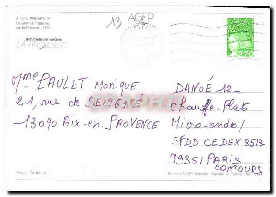 La Grande Fontaine sur la Rotonde — Aix-en-Provence — Éditions AGEPE — Verso