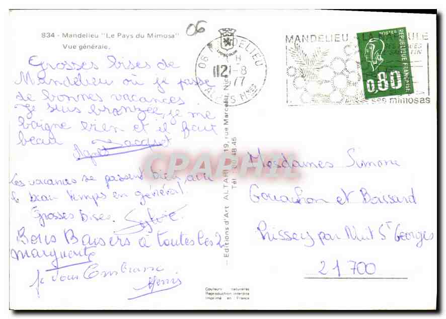 CPM Mandelieu le Pays du Mimosa vue generale  — Verso