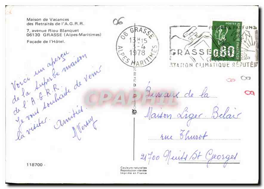Modern Postcard Holiday Home for Retirees of the AGRR 7 avenue Riou Blanquet Grasse Alpes Maritimes Facade — Back