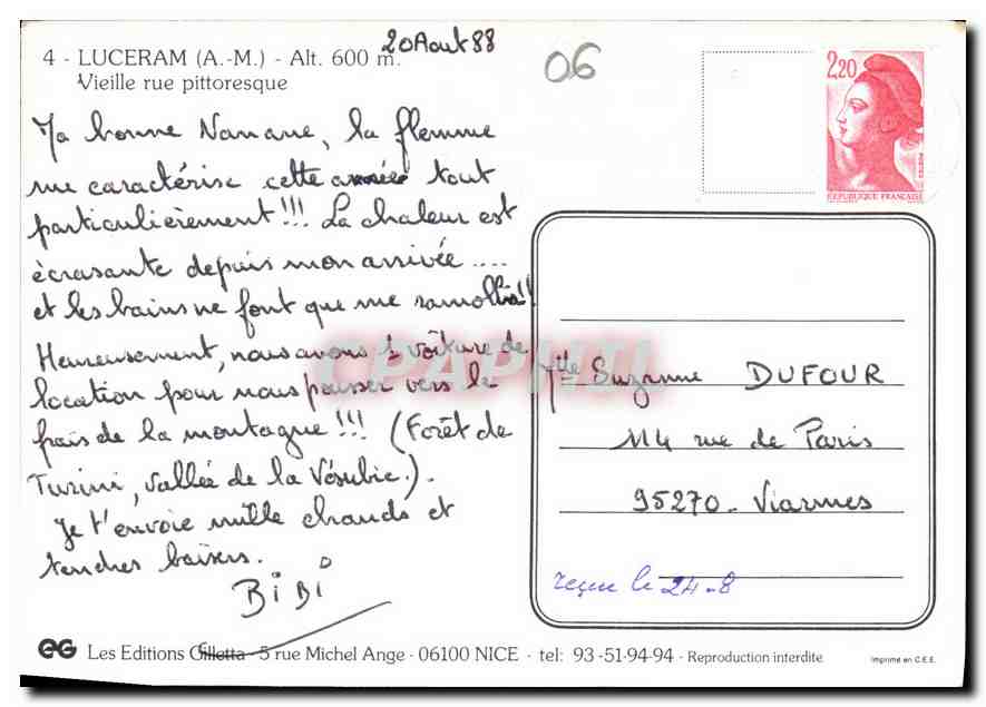 CPM Luceram A M Vieille rue Pittoresque  — Rückseite