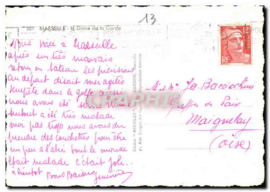 CPM Marseille N Dame de la Garde  — Verso