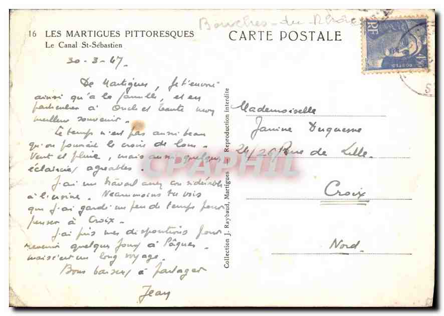 Les Martigues pittoresques — Le Canal St-Sébastien — J. Raybaud, Martigues — Reverso