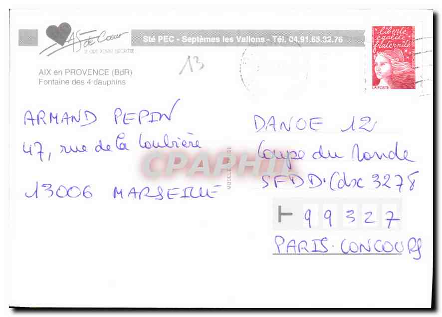Aix en Provence — Fontaine des 4 dauphins — Sté PEC Septèmes les Vallons — Verso