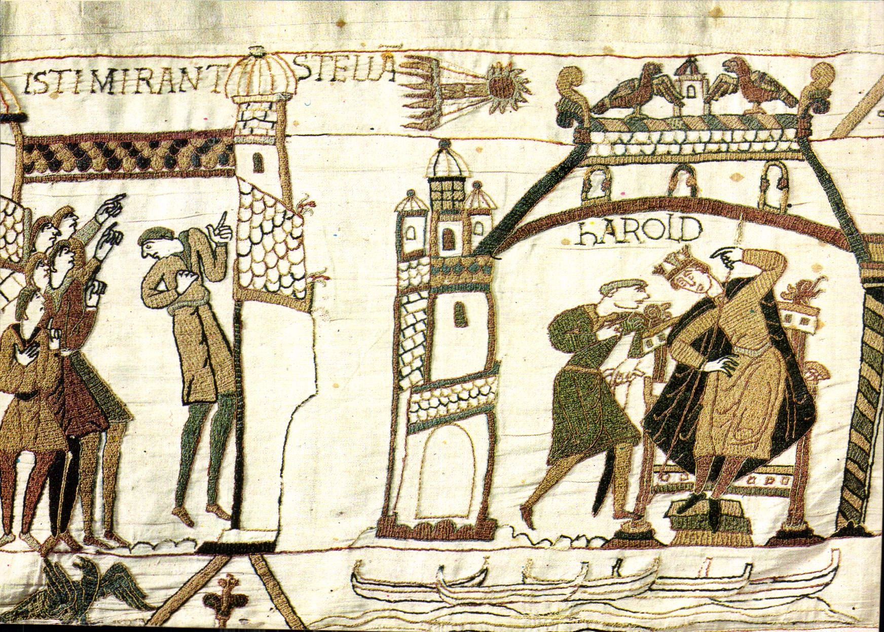 Tapisserie de Bayeux — Harold averti de l'apparition d'une comète — éditeur : Collection Ville de Bayeux