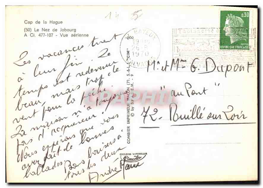 Cap de la Hague — Le Nez de Jobourg — Vue aérienne — Imprimeur Macon — Verso