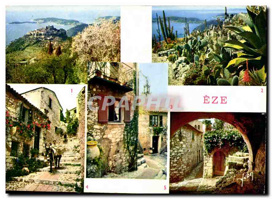 Èze — Vue générale, jardin exotique, rue ancienne — CPAPHIL