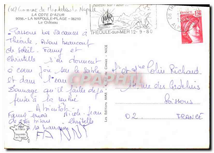 CPM La Cote d'Azur la Napoule Plage le Chateau  — Rückseite
