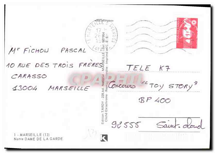 CPM Marseille Notre Dame de la Garde  — Verso