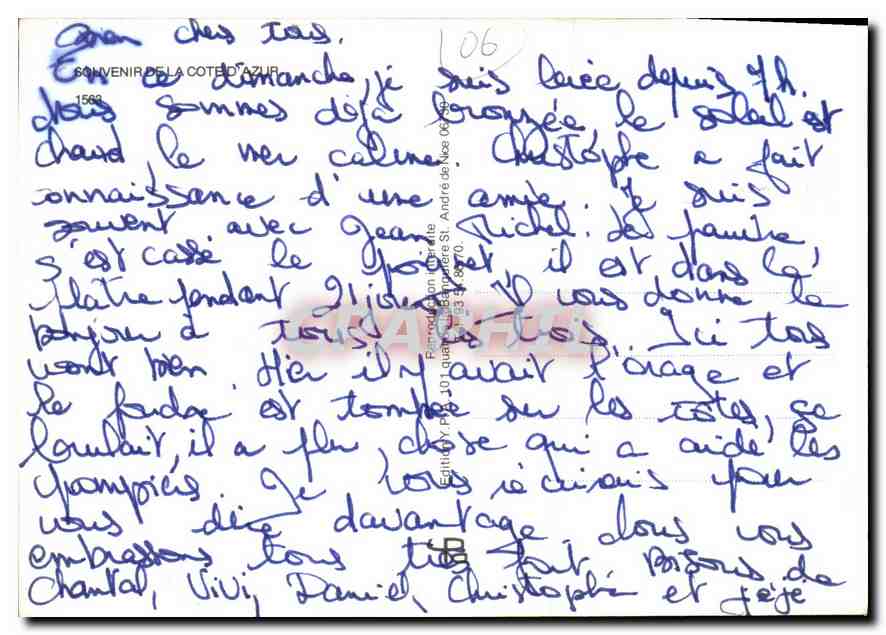 Côte d'Azur — Souvenir de la Côte d'Azur — éditeur non visible — Verso