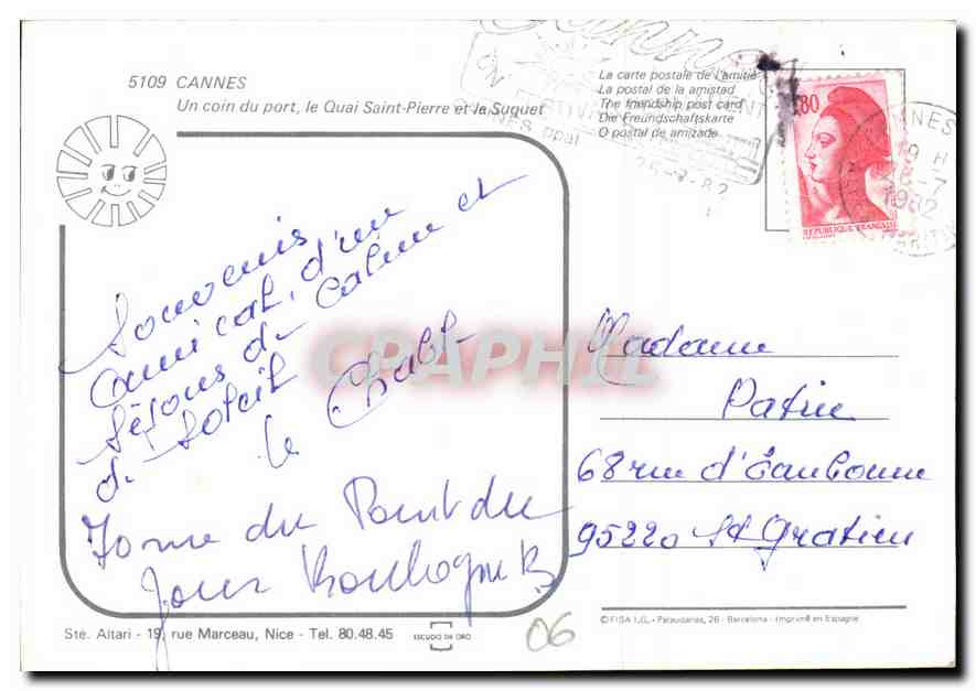 CPM Cannes un Coin du Port le Quai Saint Pierre et le Suquet  — Verso
