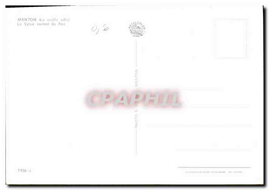 CPM Menton la vieille ville le Sylco sortant du Port  — Verso