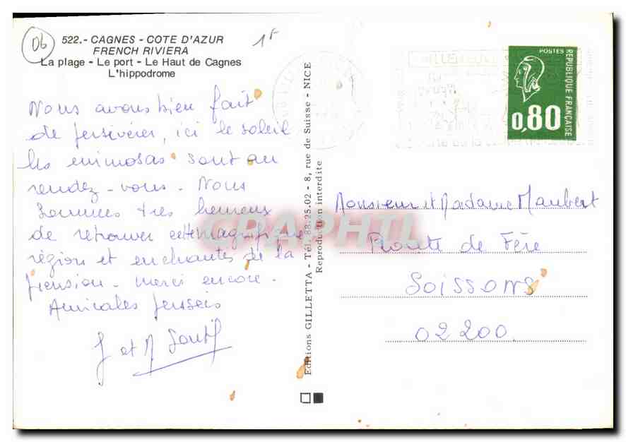 Cagnes-sur-Mer — Côte d'Azur — Éditions GILLETTA, n° 522 — Verso