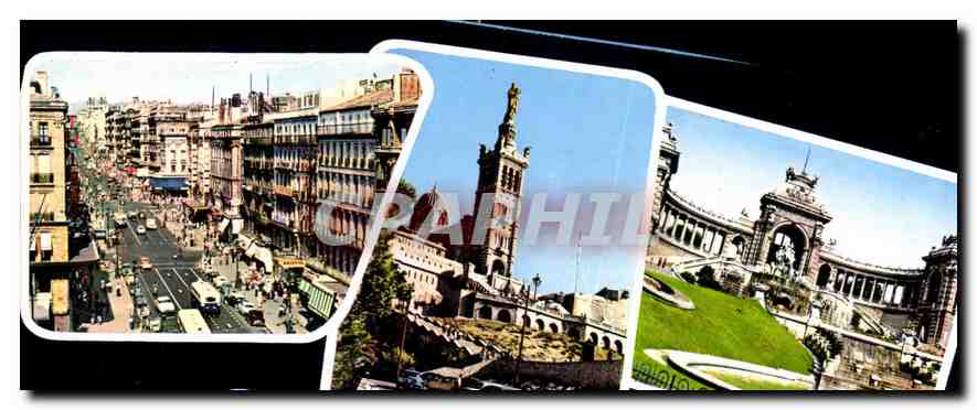 CPM La Canebiere Notre Dame de la Garde Palais Longchamp Panorama du Port 
