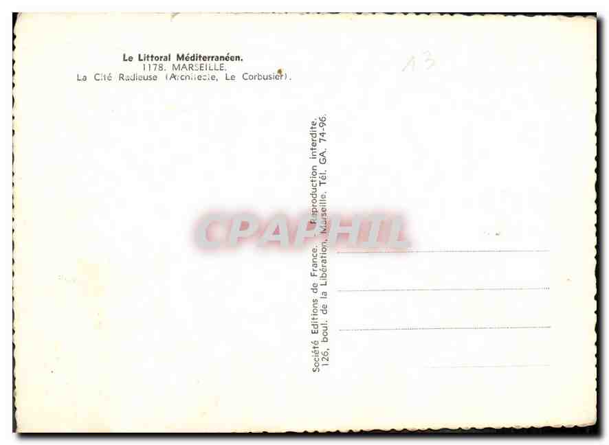 CPM Le Littoral Mediterraneen Marseille la Cite Radieuse Le Corbusier  — Verso