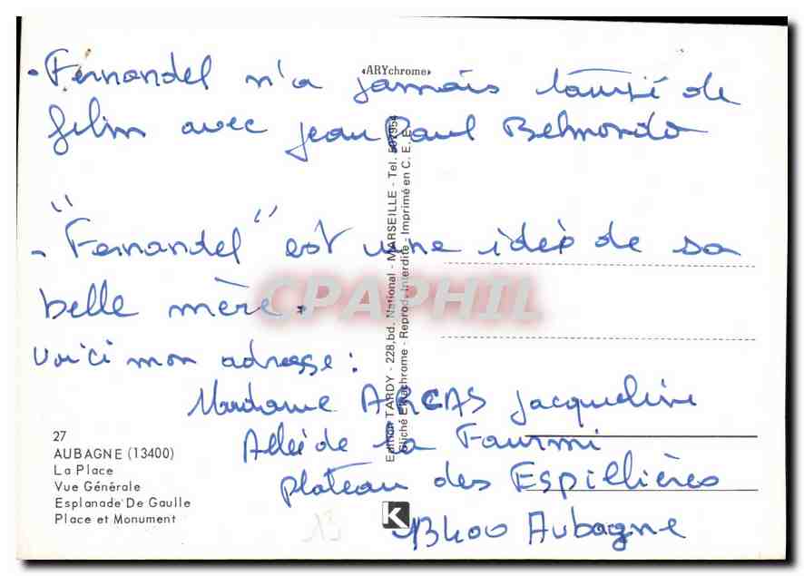 CPM Aubagne la Place vue generale esplanade De Gaulle Place et Monument  — Rückseite