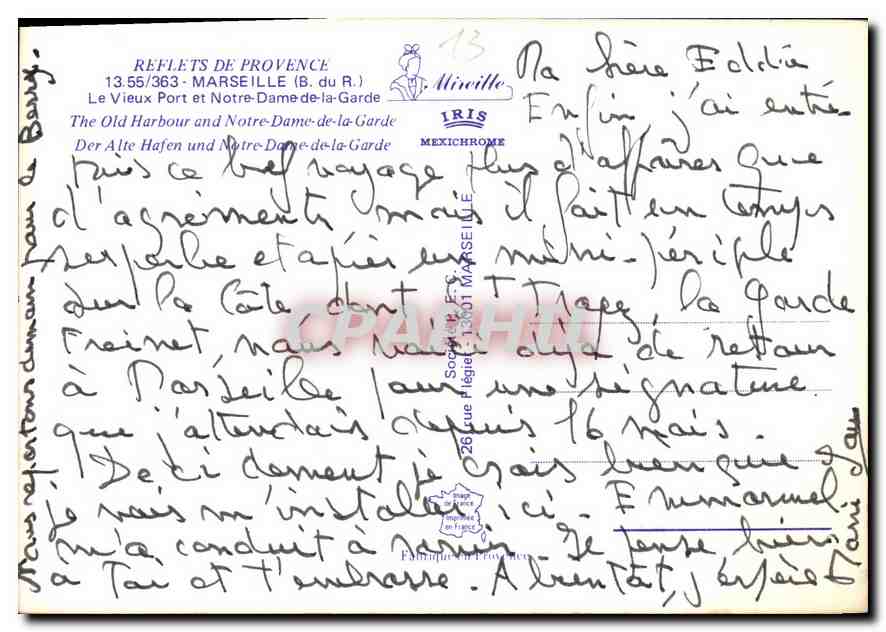 Le Vieux Port et Notre-Dame-de-la-Garde — Marseille — éditeur Iris Mexichrome, n°13 — Verso