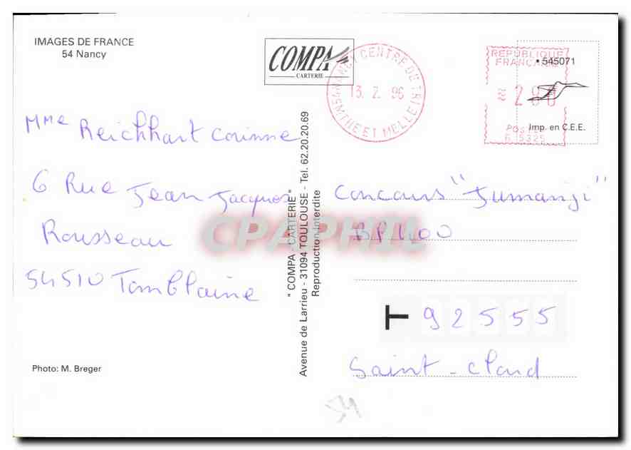 CPM Images de France Nancy  — Verso