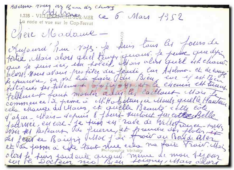 CPM Villefranche sur Mer la rade et vue sur le Cap Ferrat Bateau — Rückseite