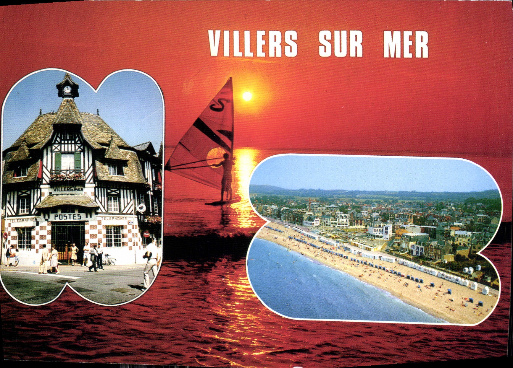 Villers-sur-Mer — vue panoramique, maison traditionnelle, voile à la tombée du soleil — éditeur Artaud Frères