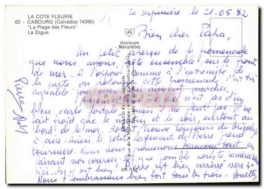 CPM La Cote Fleurie Cabourg Calvados la Plage des Fleurs la Digue  — Rückseite