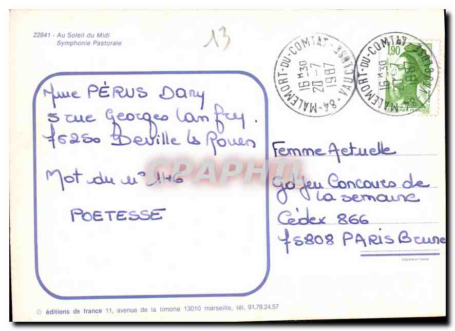 Paysage pastoral avec troupeau de moutons — éditeur Éditions de France, n° 22841 — Back