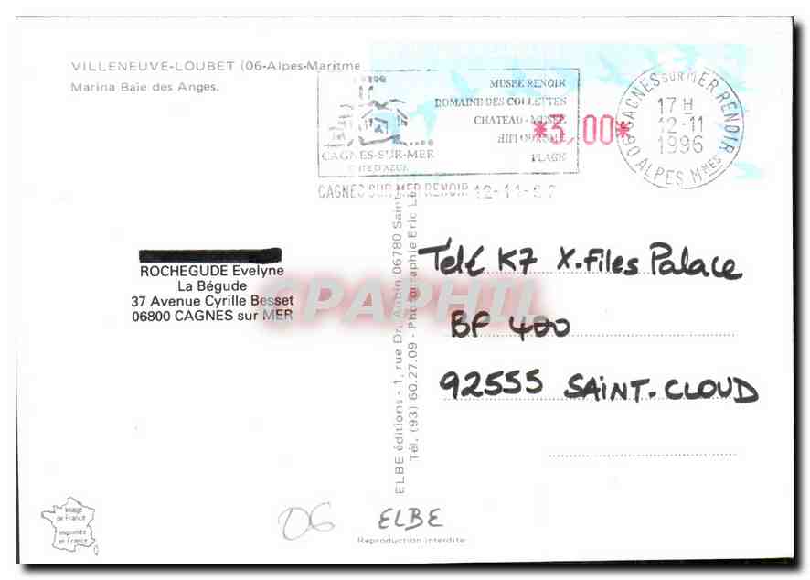CPM Villeneuve Loubet Alpes Maritimes Marine Baie des Anges  — Back