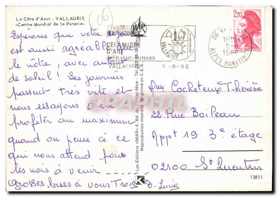 Vallauris — Vue panoramique et intérieurs de poterie — Éditions «MAR» — Verso