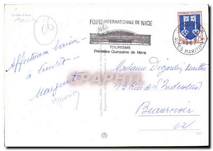 CPM La Cote d'Azur Menton Principaute de Monaco La Turbie Eze Village Le Cap Ferrat Beaulieu sur Mer — Verso