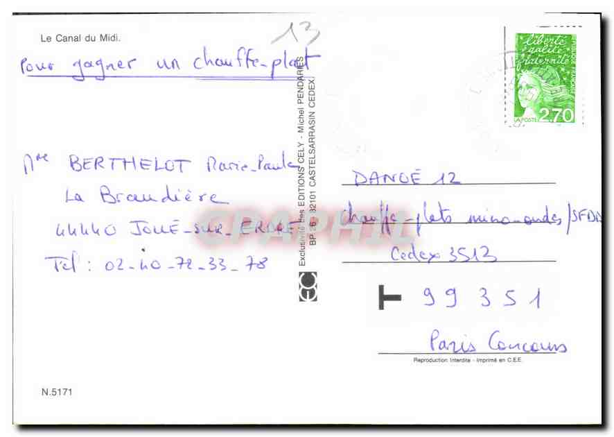 Le Canal du Midi — Pont en pierre au milieu d'un paysage verdoyant — Éditions CELY, N°5171 — Reverso