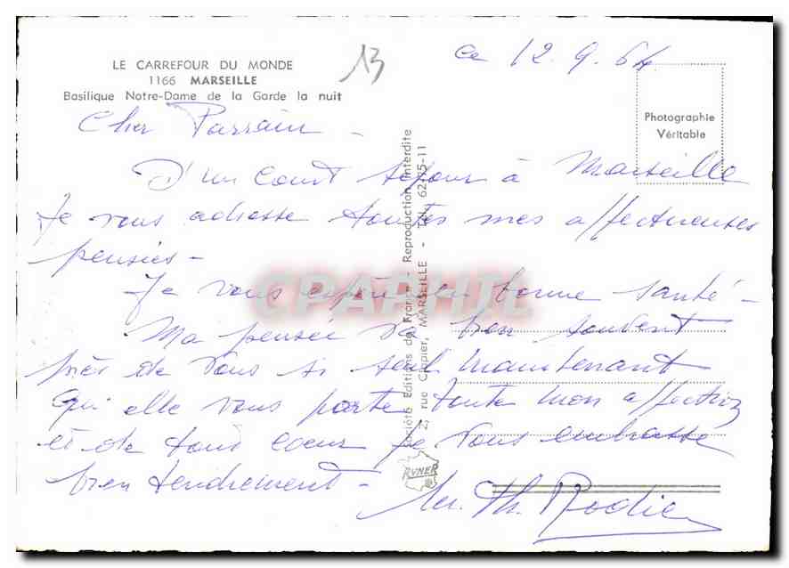 CPM Le Carrefour du Monde Marseille Basilique de la Garde la nuit  — Rückseite